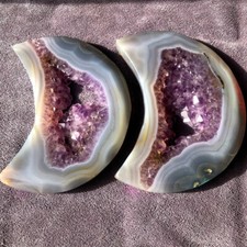 2PC 870G AAA+ Natural Amethyst Crystal Moon Freeform Energy Healing Reiki