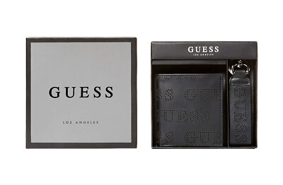 GUESS CLIVE GIFT SET Wallet & Keyring Schwarz, Herren Geldbörse und Anhänger