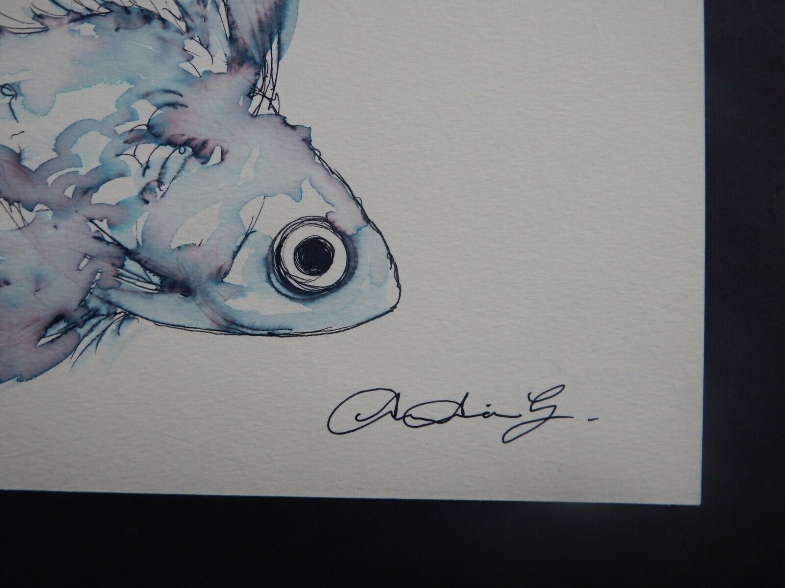 Original Pen & Ink fish drawing sketch of a goldfish on ivory