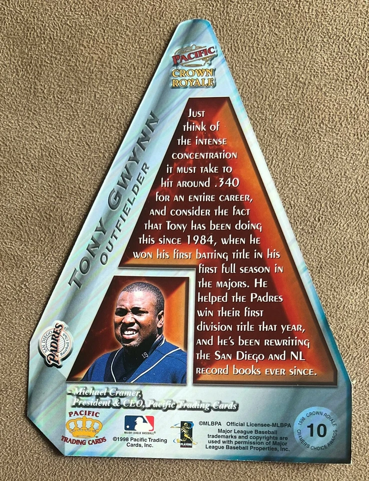 Tony Gwynn 1998 Pacific Crown Royale Gran Tamaño Cramer's Choice Award #10 Inserto Foto 2 de 2