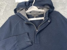 Banana Republic Sweater Mens Medium Navy Wool Blend Hooded Half Zip Pullover