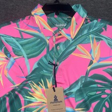 Chubbies The Birds Of Paradise Performance Polo Shirt Mens M Pink Tropical NEW