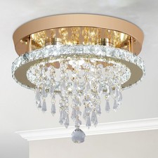 Crystal LED Ceiling Light Gold Chandelier Kitchen Bedroom Living Room Changeable