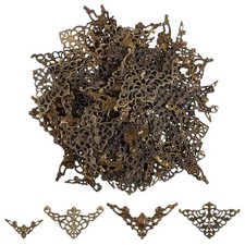 96 PCS Metal Book Corner Protector, 4 Styles Vintage Hollow Triangle Decorati...