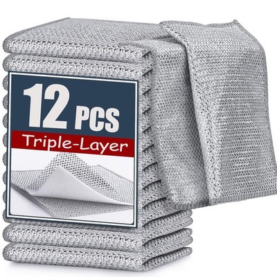 Triple Layer Steel Wire Cleaning Cloth, Heavy Duty Dish Rag, Cookware, Silver