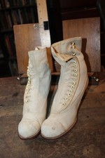 Antique Edwardian Canvas High Top Women's High Heel Boots Approx 9" Button Up