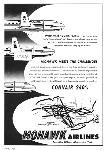 MOHAWK AIRLINES 1956 MOHAWK MEETS THE CHALLENGE! WITH THE CONVAIR 240'S ...