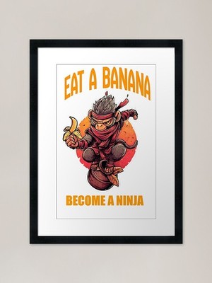 Ninja Monkey Eat a Banana gerahmt Ar gerahmt Wandbild Poster Leinwanddruck Bild