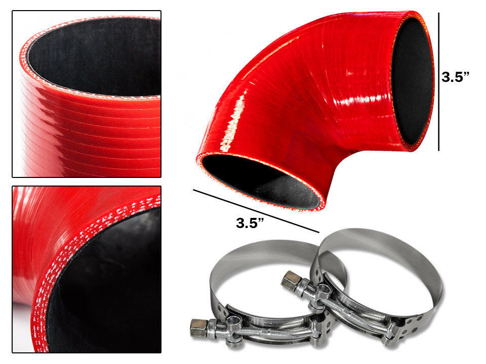 RED Silicone 90 Degree Elbow Coupler Hose 3.5