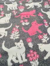 NEW SOFTEST LUXE FLANNEL FABRIC Pink White Kitty Cats on CHARCOAL GRAY BTY 45"W