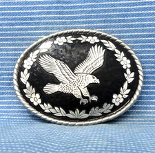 Cowboys Eagle Belt Buckle Western Floral Pressed Metal Inlay Vtg 80s W  .TYC948