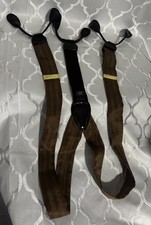 Brown 100 Silk Jacquard Men's Suspenders, Button Attachments, Adjustable
