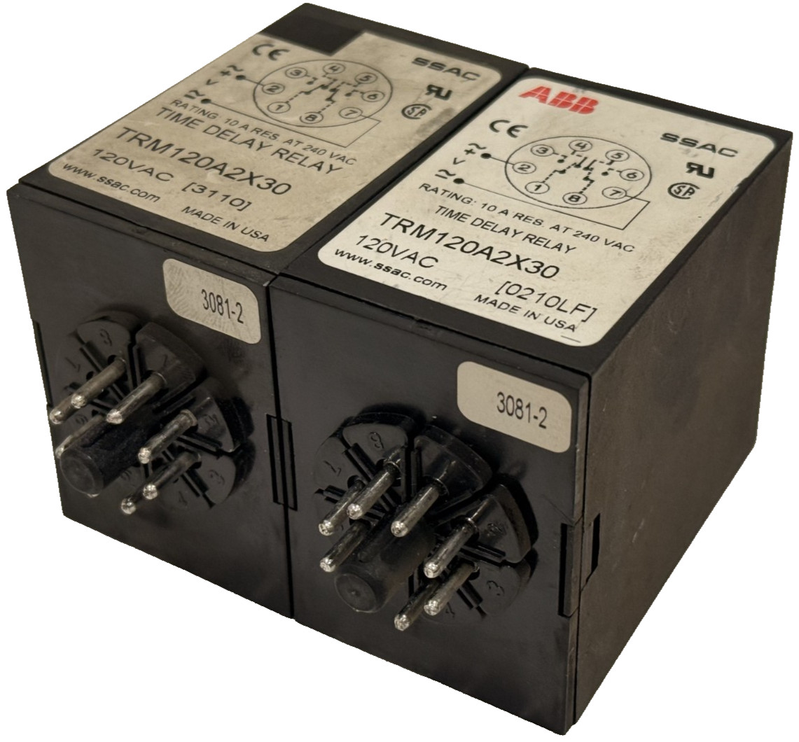 NEW LOT OF 2 ABB / SSAC TRM120A2X30 TIME DELAY RELAYS 120 VAC