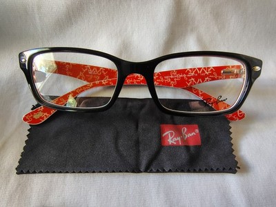 NEW Ray-Ban RB5206 2479 54-18 Eyeglasses Frames Black Red Script RX 145 w/Case