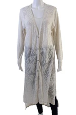 H By Halston Womens Cotton Abstract Print Button Down Cardigan White Size L