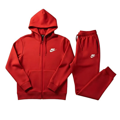 Women s Red Nike Style Fleece Tracksuit Set Full Zip Hoodie Joggers 2PC
