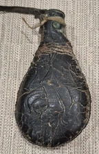 Antique Embossed Leather Gun Powder Flask