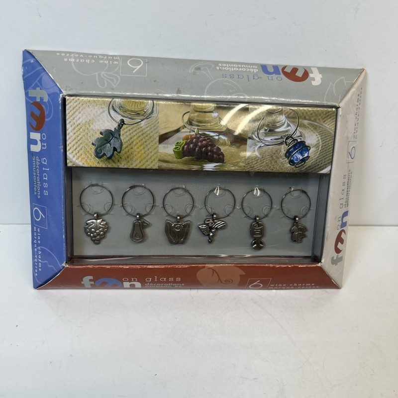 Sommelier Fun on Glass Wine Glass Charms, Set of 6, Pewter: New in Box