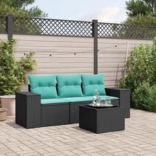 4 Piece Patio Sofa Set with Cushions Black Poly Rattan