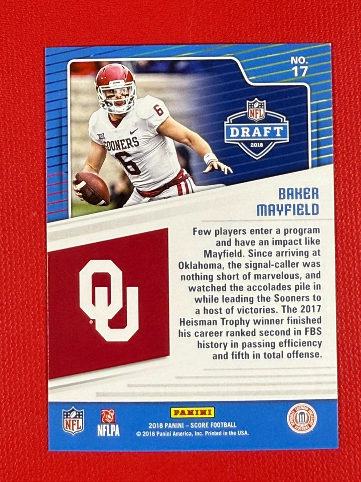2018 Score Nfl Draft Baker Mayfield #17 Purple (RC) - Image 2 of 2