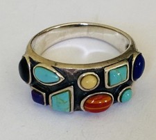VINTAGE SOUTHWESTERN STERLING SILVER MULTI STONE TURQUOISE CLUSTER RING SIZE 7
