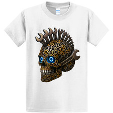 NEW Art Society GEAR HEAD SKULL WHITE Tee Shirt SMALL-6XLARGE MADE IN USA