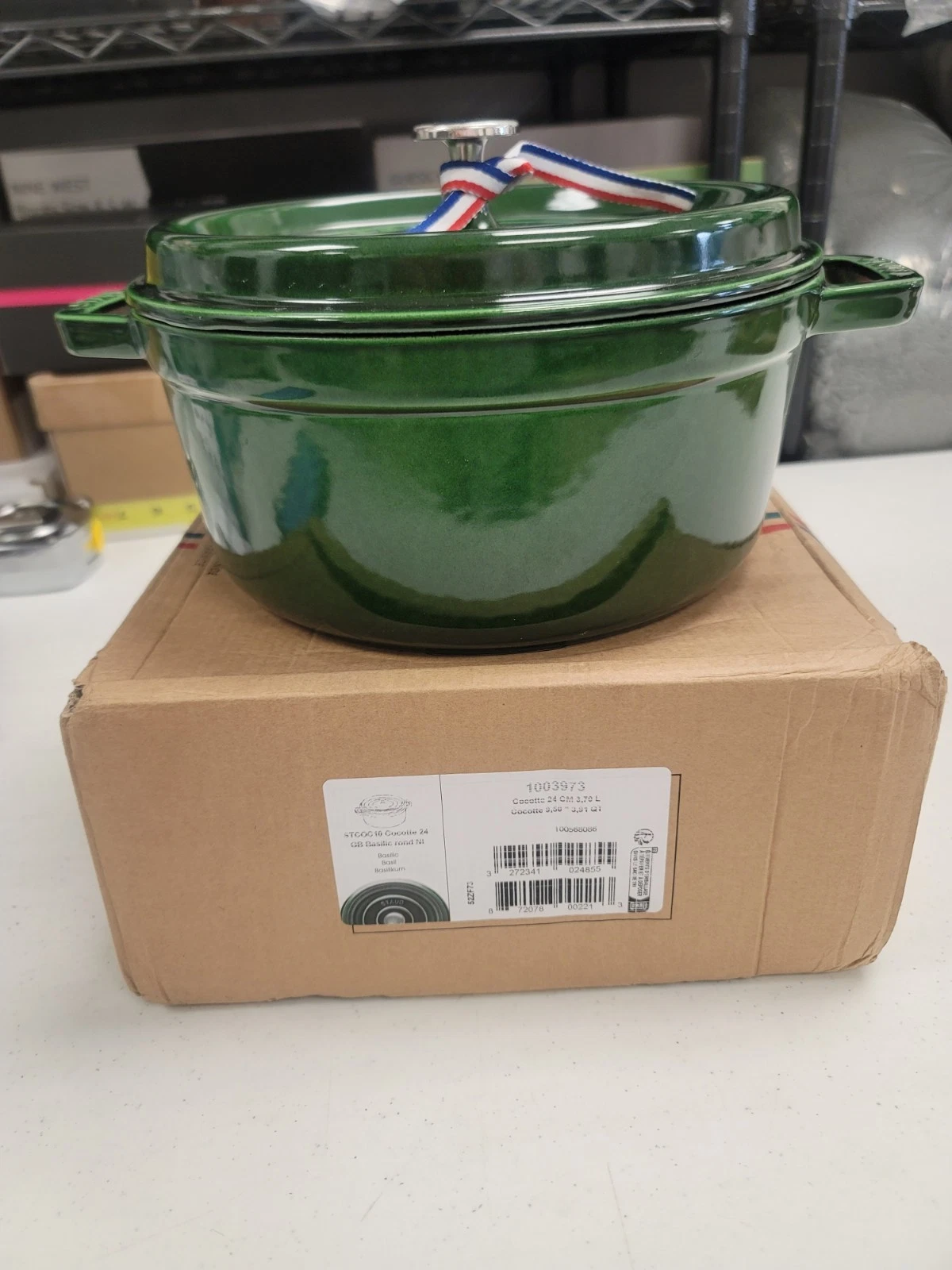 Staub Cast Iron 4-Qt. Round Dutch Oven Basil -Made in France