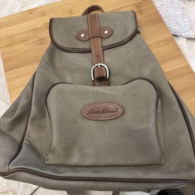 VTG Eddie Bauer Backpack 100% Leather Brown Rucksack Drawstring Bag Purse Heavy Eddie Bauer Brown Pebbled Leather Backpack Rucksack Purse  main image 3