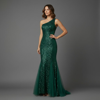 LoveaParis Smaragdgrün Pailletten Meerjungfrau Kleid Ein Schulter Abschlussball Hochzeit Gala