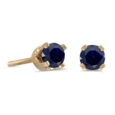 3 mm Petite Round Genuine Sapphire Stud Earrings in 14k Yellow Gold