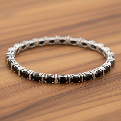 13,00 kt ovales natürliches schwarzes Spinell Tennisarmband 925 Silber 14 K Weißgold