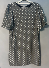 Ann Taylor Factory Womens Black White Floral Shift Dress Puff Sleeve Lined L