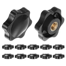 12pcs Star Knobs M10 Thread 38mm Head Non-Through Hole Brass Insert Knob Black