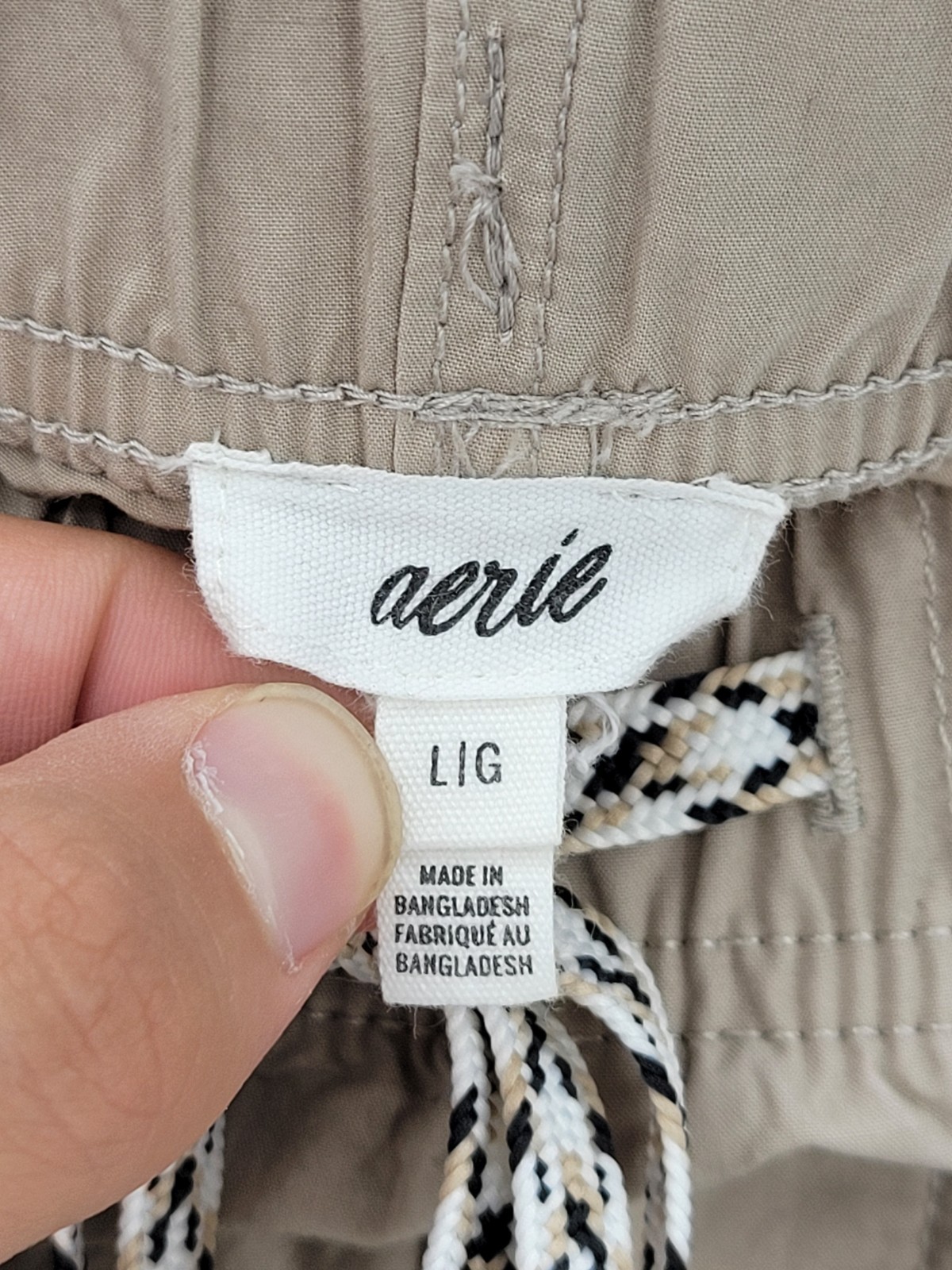 Aerie Pants Womens Large Tan Wide Leg Cargo Pull On Beachy Boho Casual Utility