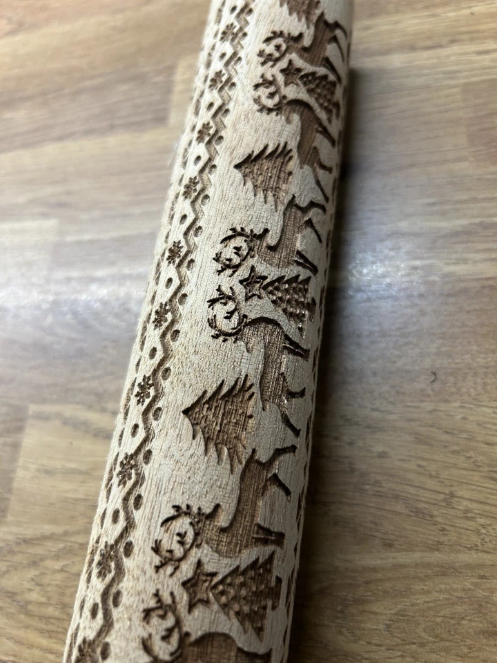 Christmas Cookies Baking & Cooking Rolling Pin Embossed Shapes Festive Reindeer - Image 2 of 4