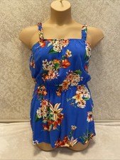 Express Romper. Multicolor Tropical Floral Print Ruffled Shoulder Strap. Size S
