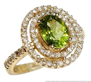 Genuine Gem Quality Peridot 14k Gold Fine Diamond Double Halo EFFY Signed Ring