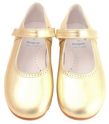 DE OSU-FARO -Spain -Girls Gold Leather Dress Shoes -Party - European -Size 10-1