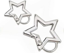 2Pcs Silver Star Shaped Stainless Steel Keychain Clip Carabiner Snap Hook