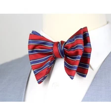 Men's Self-tied Bow Tie 100%Silk Big Butterfly Red Blue Stripe S728