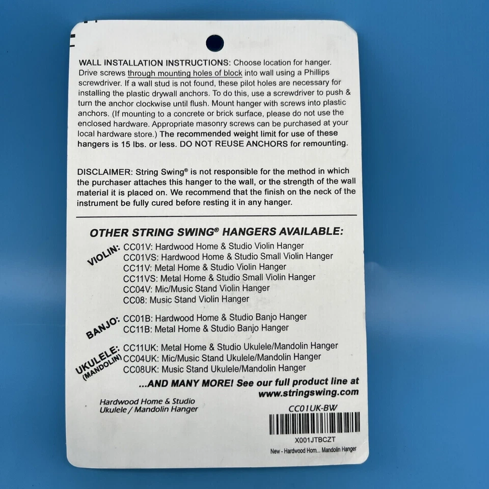 String Swing CC01UK Hardwood Home/Studio Ukelele or Mandolin Hanger, Oak. New - Image 4 of 4