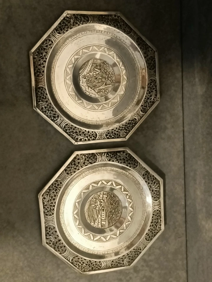 Indochine. Paire de Tasses en Porcelaine et Argent Anciennes - Photo 4/4