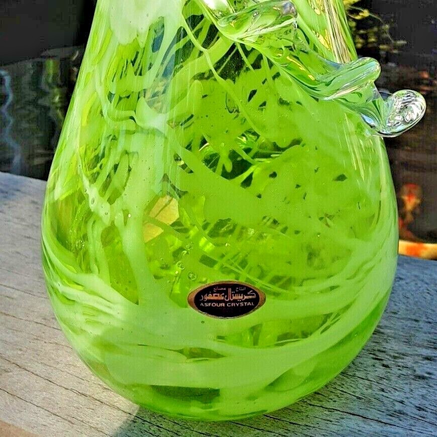 Lime Green Art Glass Vase Asfour Crystal 14