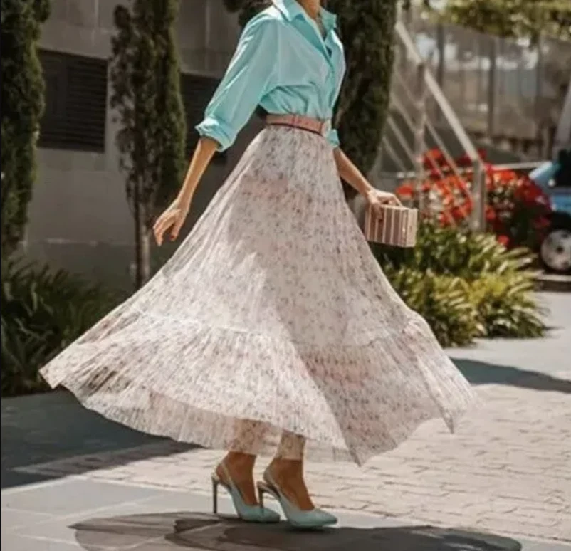 Zara M Tulle Maxi Skirt Floral Flower Boho beach summer 4886/096  