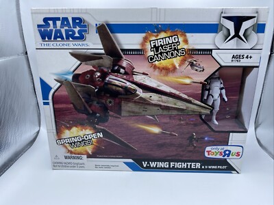 Star Wars Clone Wars V-WING FIGHTER & PILOT Figure Toys R Us TRU EXCLUSIVE READ