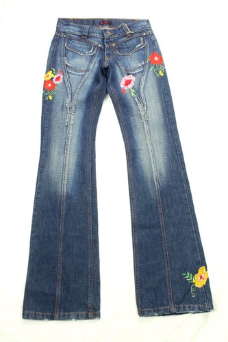 E. LOCO Women's Jeans Flare Embroidered 