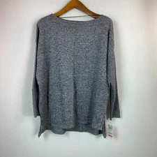 Style & Co Womens Plus 0X Gray Black Seam Front Boat Neck Tunic Sweater NWT