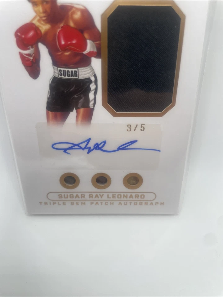 SUGAR RAY LEONARD 2024 KEEPSAKE EDITION BOXER WORN PATCH GEM AUTO #3/5 RARE CARD - Image 2 of 3