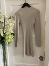 NEW! MISSGUIDED Beige Tan Long Sleeve Ribbed Dress  Mock Neck Stretch Sweater