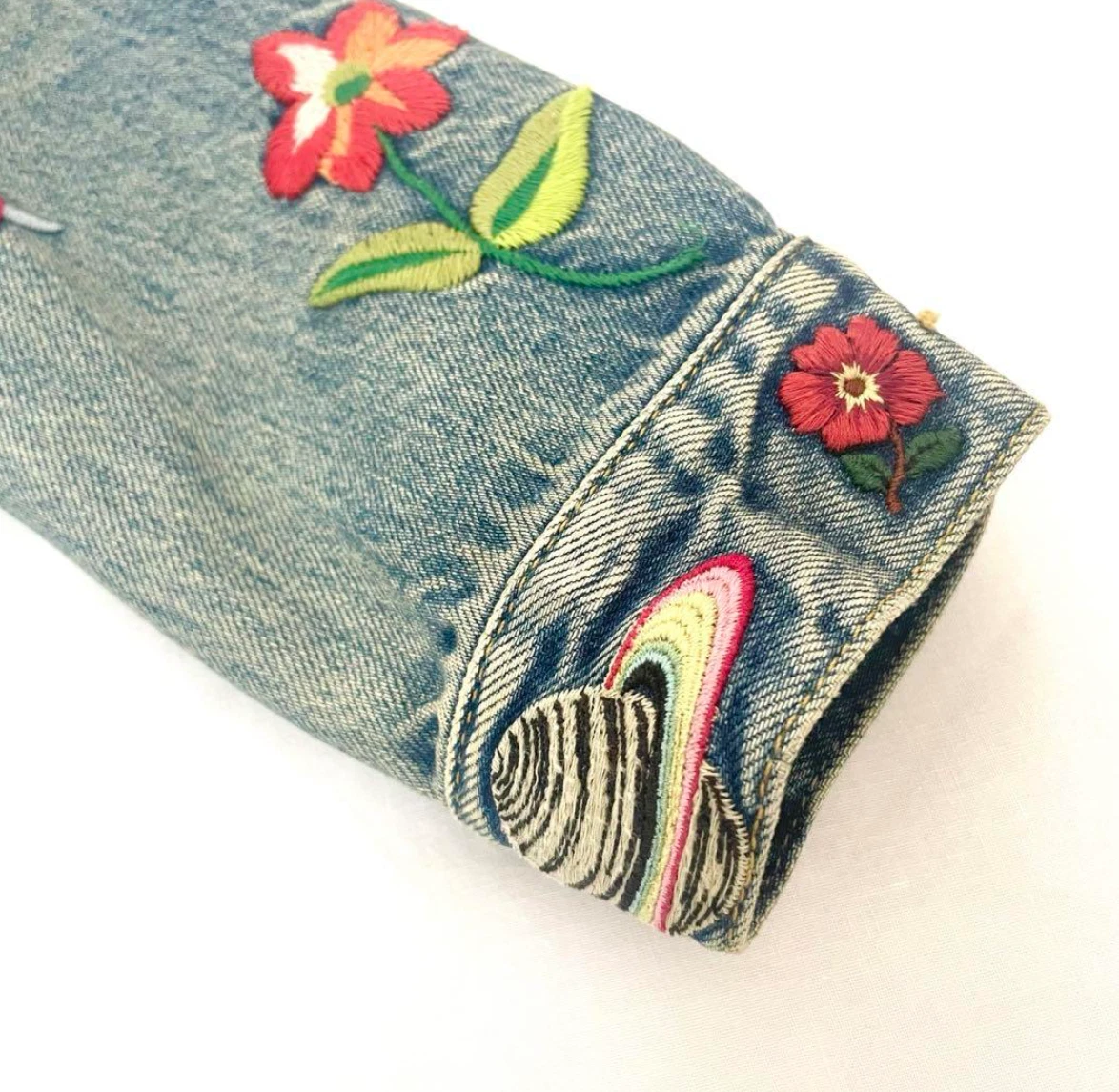 Giacca Denim GUCCI con Ricamo Floreale Donna38 Usata Consegnata dal Giappone